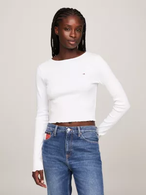 Camiseta cropped de manga comprida com babados