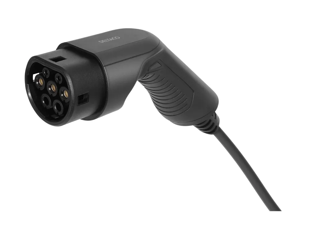 DELTACO e-Charge spiral ladekabel til elbil type 2 stik - 16A - Optil 11 kW - 3-5 meter