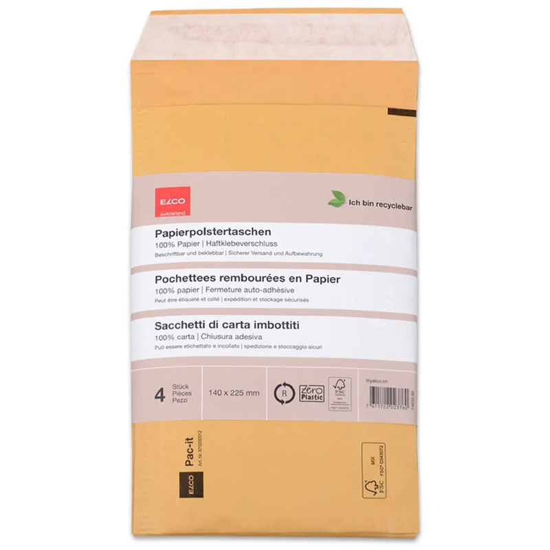 Elco Papierpolstertaschen, 140 x 225 mm, braun, 4 Stück