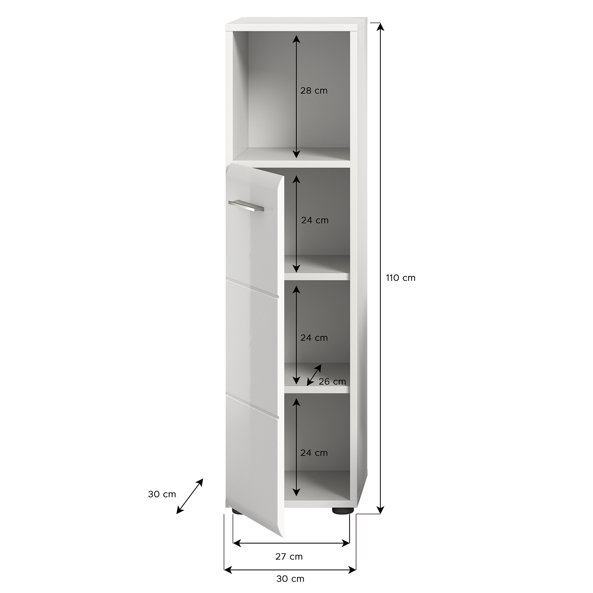 Standschrank ICE-weiß Hochglanz - 110 cm hoch