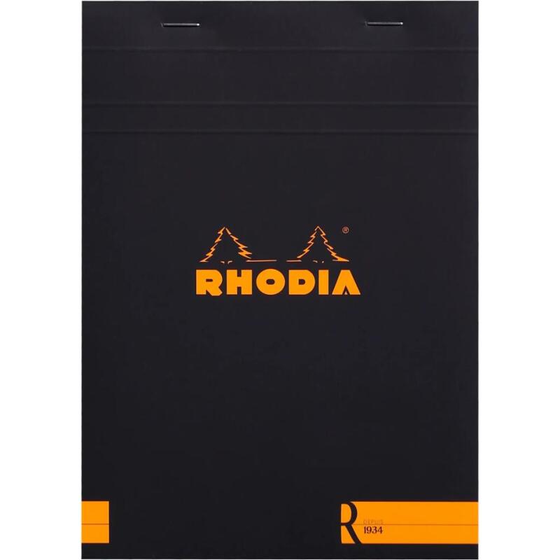 Bloc agrafé Rhodia le R N°16 14,8x21 cm 70 feuillets ligné 90g - Noir