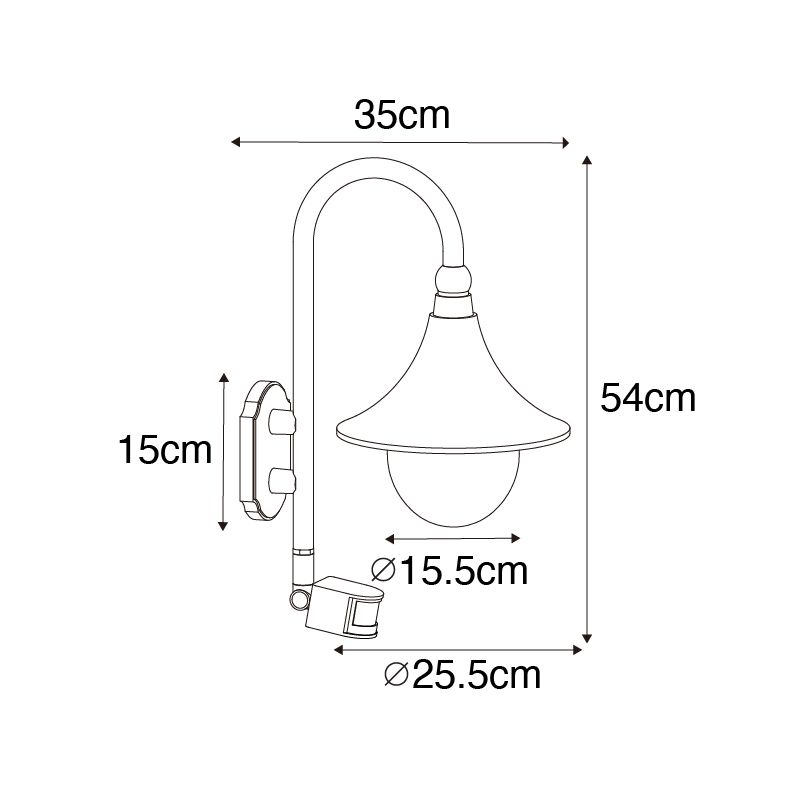 Buiten wandlamp antiek goud IP44 incl. bewegingsmelder - Daphne