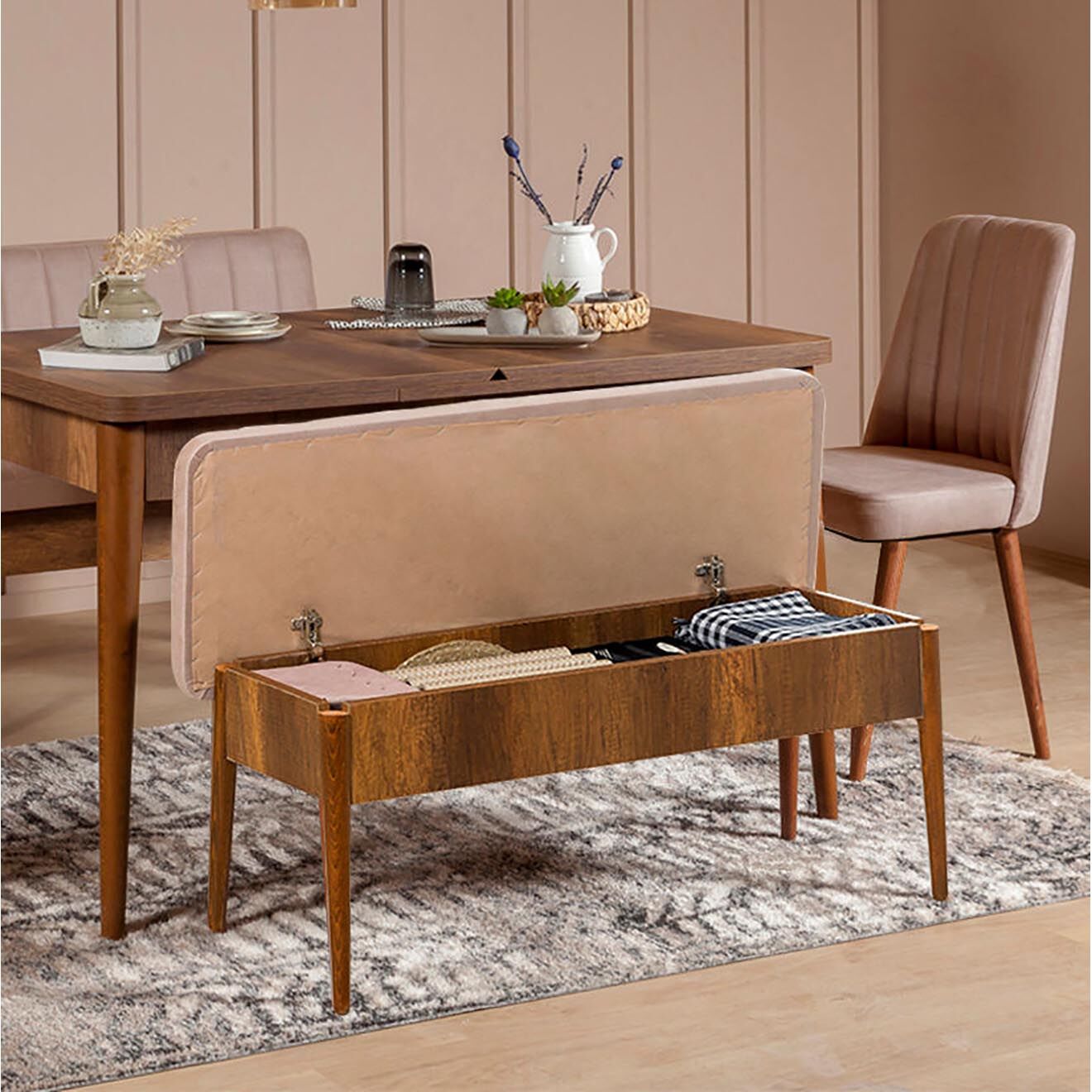Homitis Ensemble Table + 2 Chaises + 2 Bancs Vina beige/gris