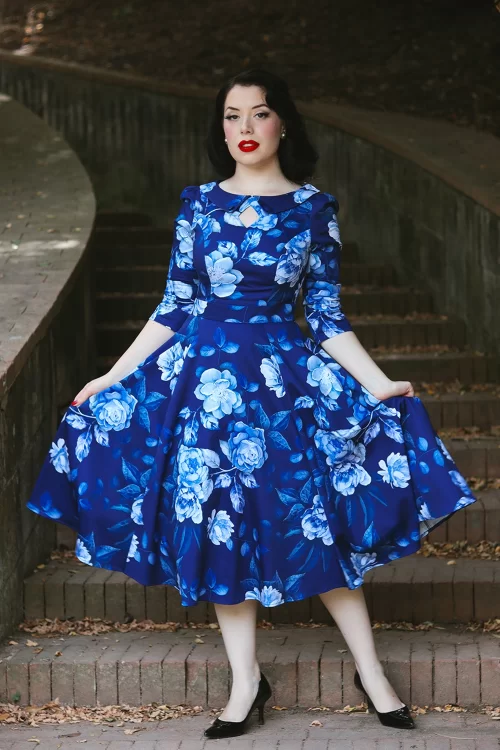 Hearts & Roses Dorothy swing jurk in blauw
