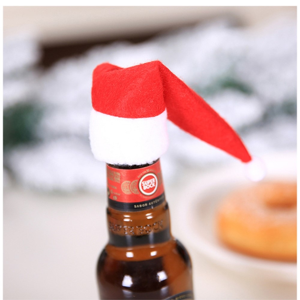 (5er Set) Weinflaschen Weihnachtsmütze Christmas Santa Claus Samichlaus Deko - Rot / Weiss