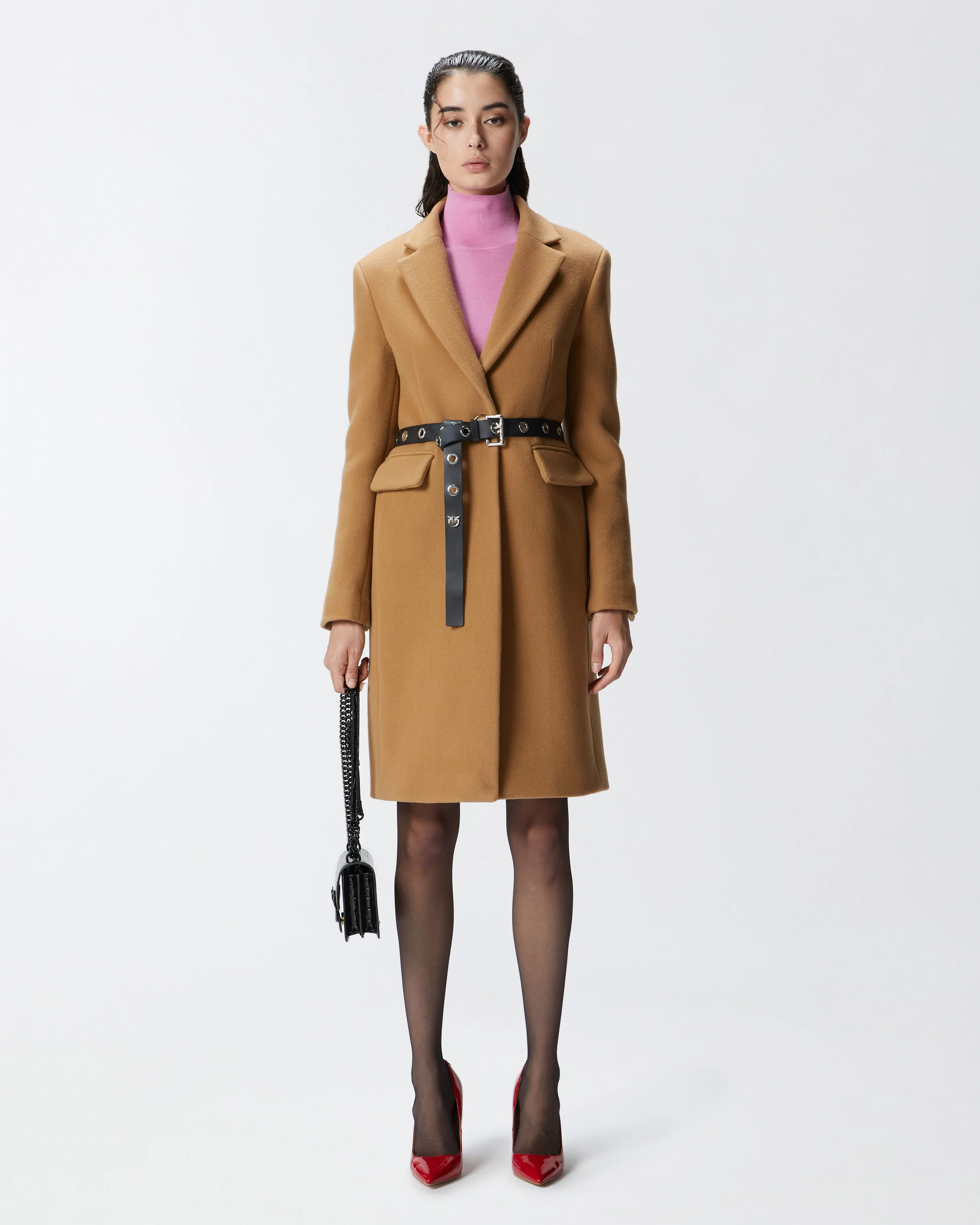 Manteau droit en drap de mélangée | Beige