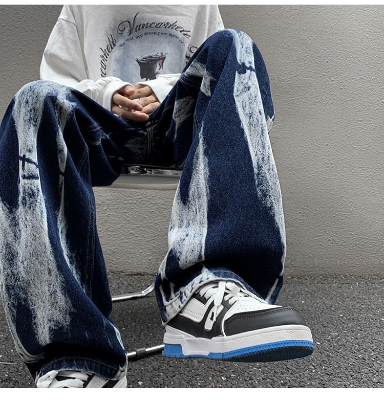 Cowpow - Mid Rise Tie Dye Washed Loose Fit Jeans