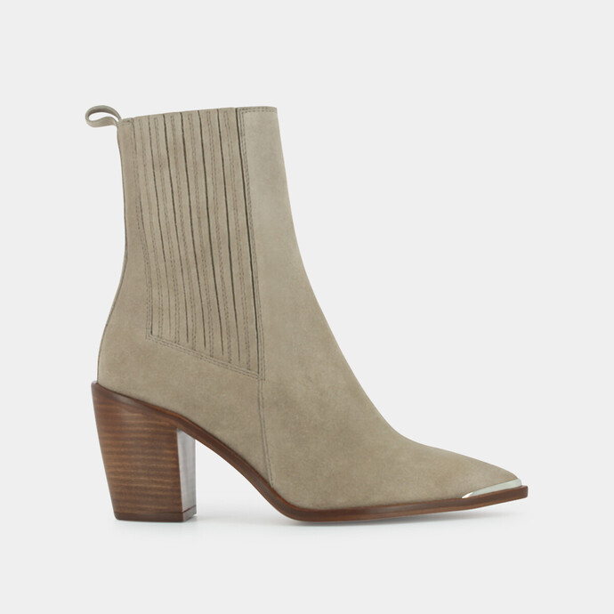 Boots à talon et à fronces  en croute taupe