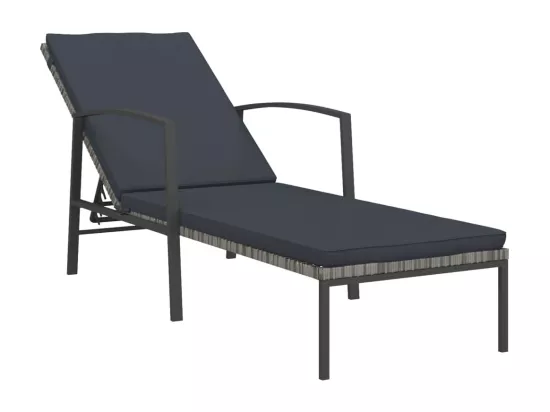 Chaise longue de jardin avec coussin Résine tressée Gris