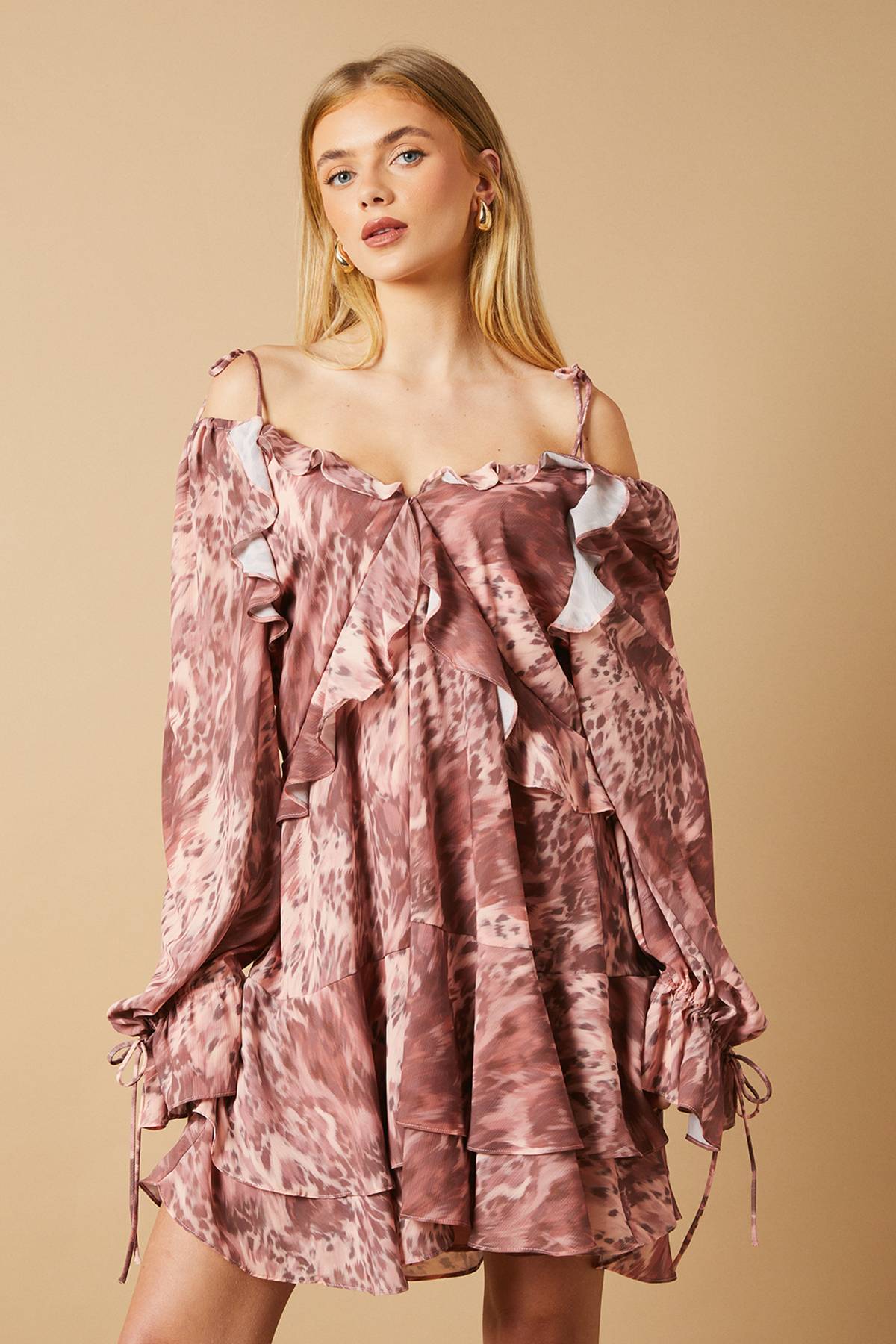 Oasis Robe Mini à Imprimé Vache avec Détails Volantés