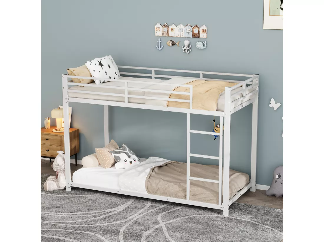 90*200 Lits d'enfant, Lits superposés, Lits en fer, Lits superposés en fer de forme classique, Blanc