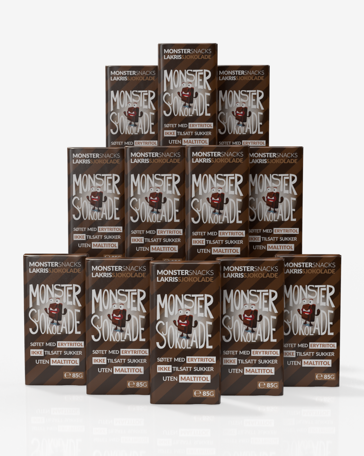 Monster Lavkarbo Belgisk Melkesjokolade m\Lakrisrot 12x85g - UTEN MALTITOL