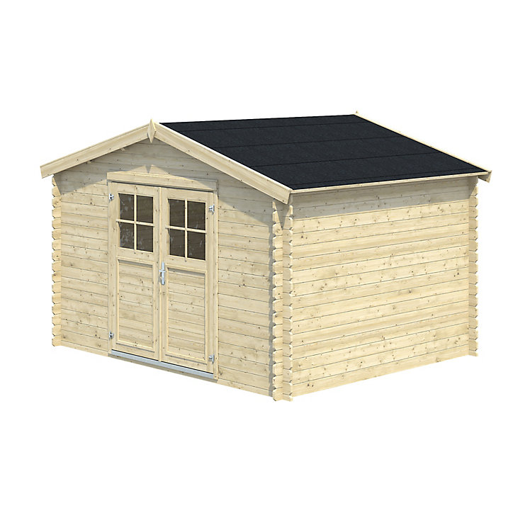 Abri de jardin GoodHome Belaia en bois coloris naturel ép.28 mm surface extérieure 11,10 m²
