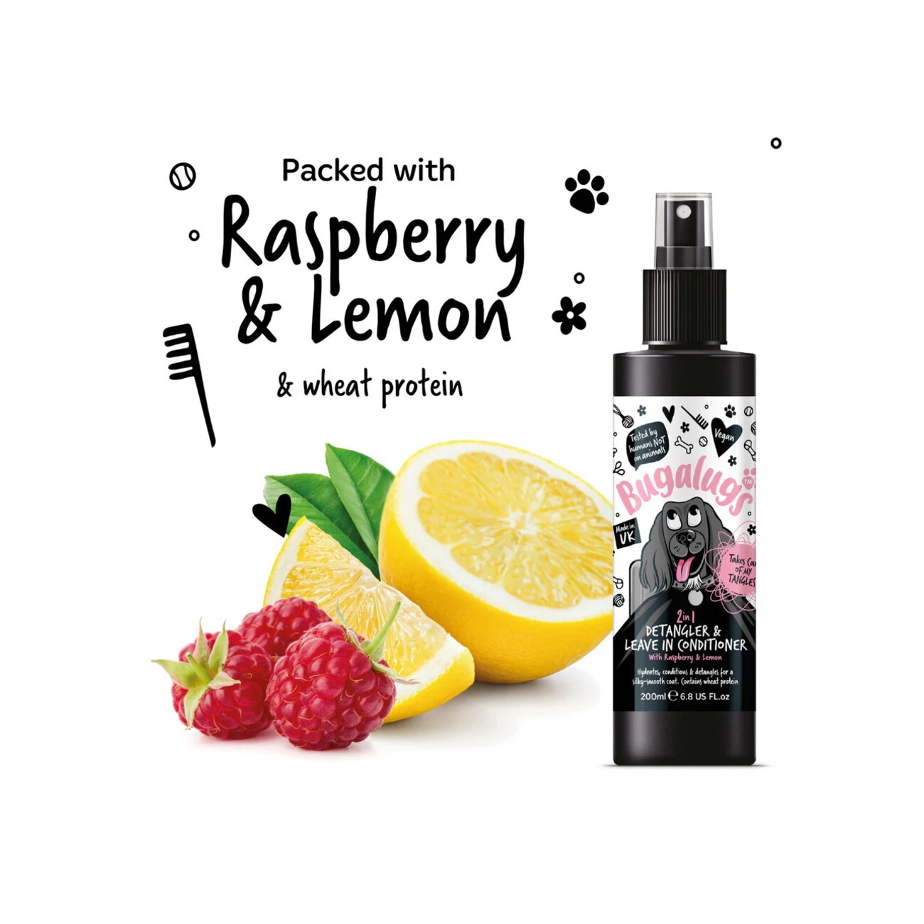 Bugalugs Fellentwirrungsspray 2 in 1 Himbeere & Zitrone 200 ml
