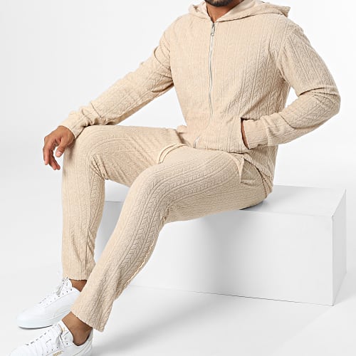 Ensemble Sweat Zippé Capuche Et Pantalon Jogging SH-42 Beige