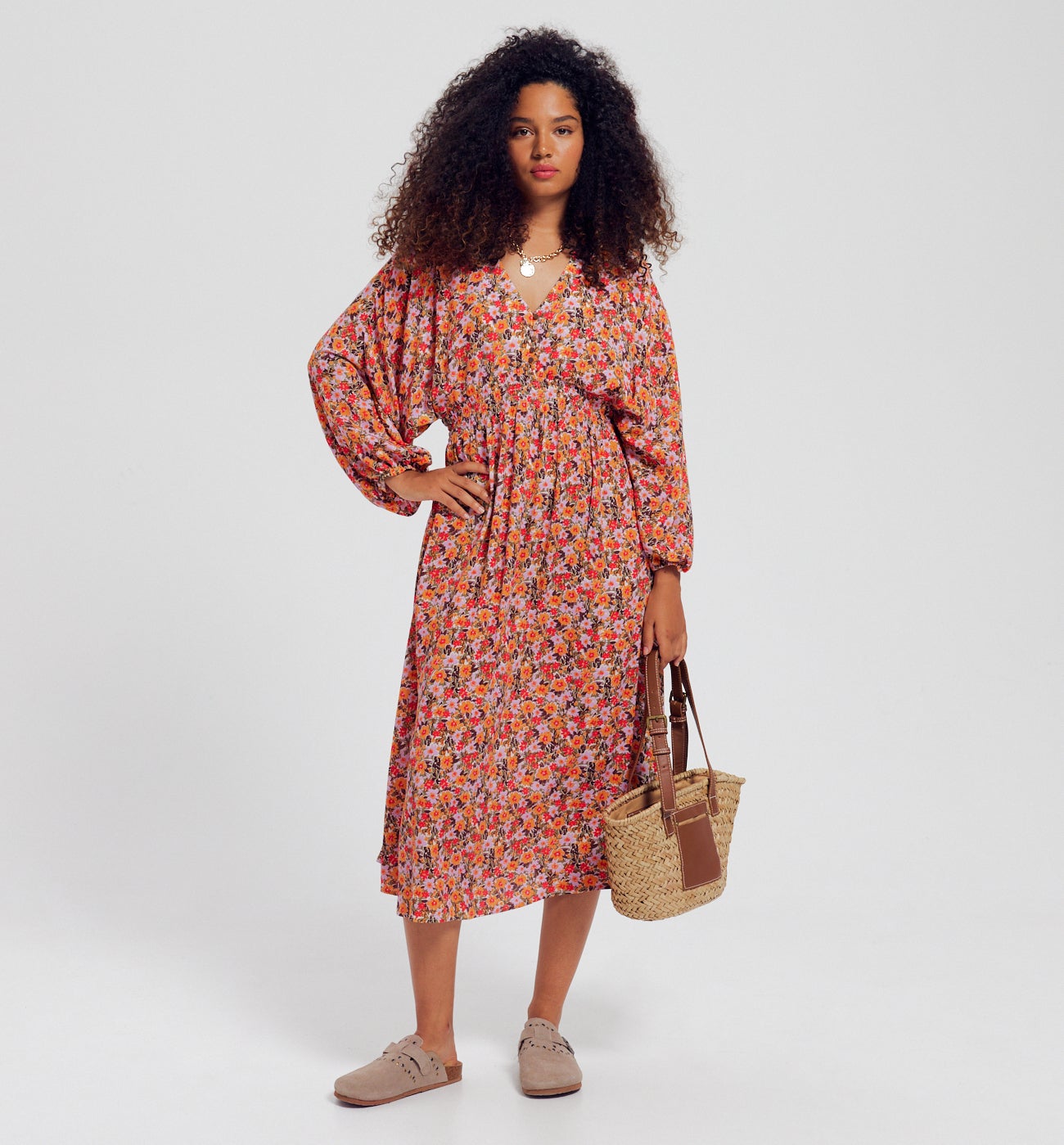 Robe à manches ballon Femme - Imprimé multicolore
