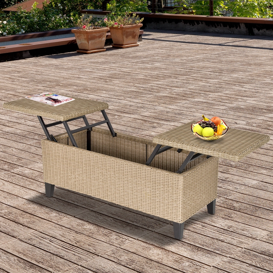 Outsunny 2in1 Gartentisch mit Stauraum khaki