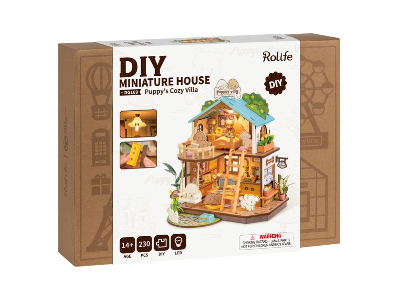 RoboTime Bausatz Welpen Villa 3D-Puzzle aus lasergeschnittenen Holzteilen