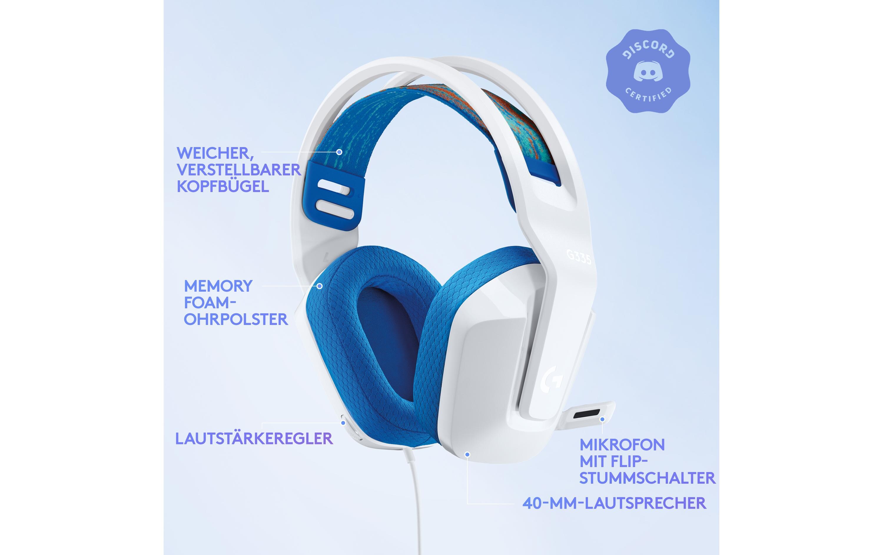 Headset G335 Gaming WeissKomfortables Gaming-Headset für PC und Spielkonsolen