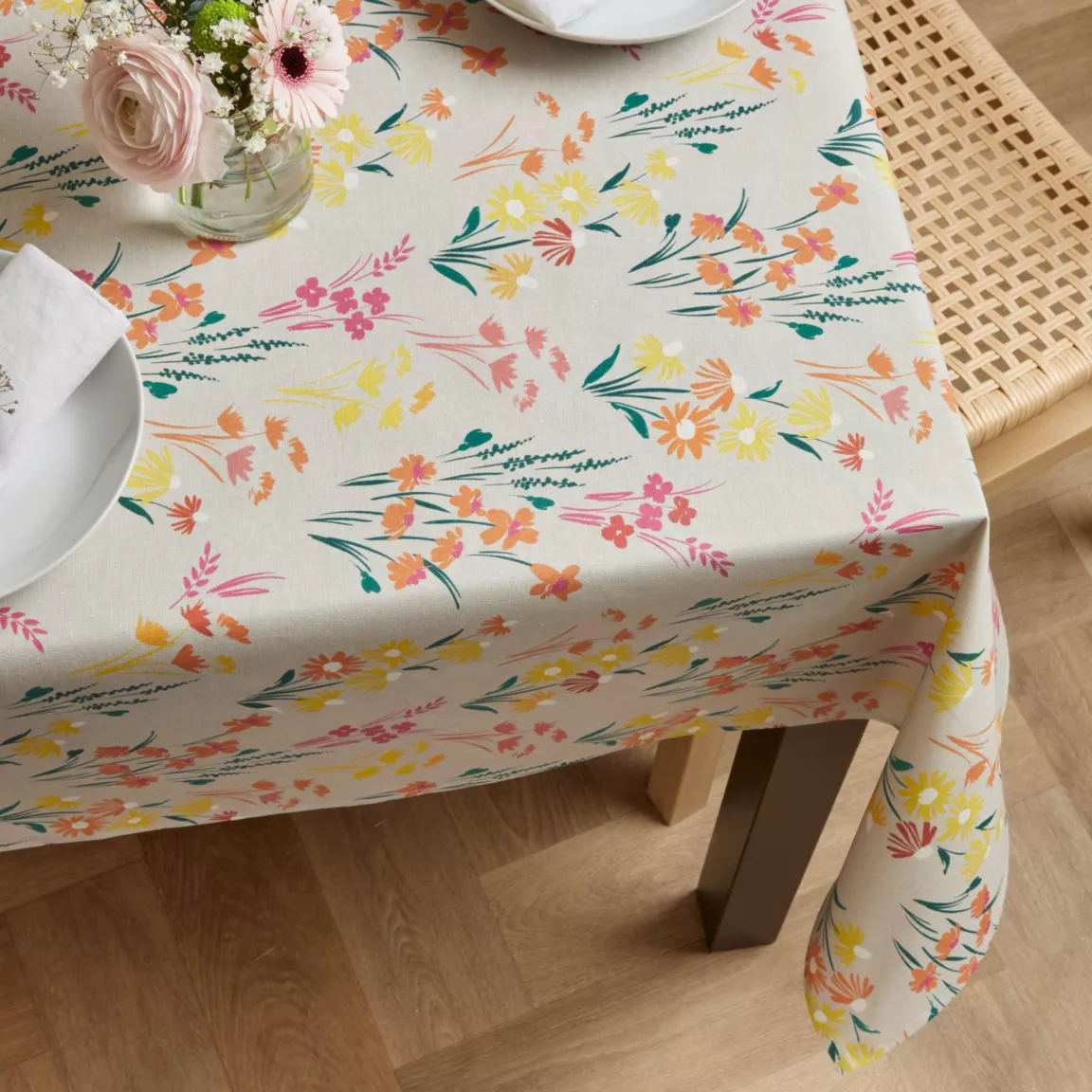 Nappe rectangulaire coton enduit (150 x 350 cm) Juliette Beige