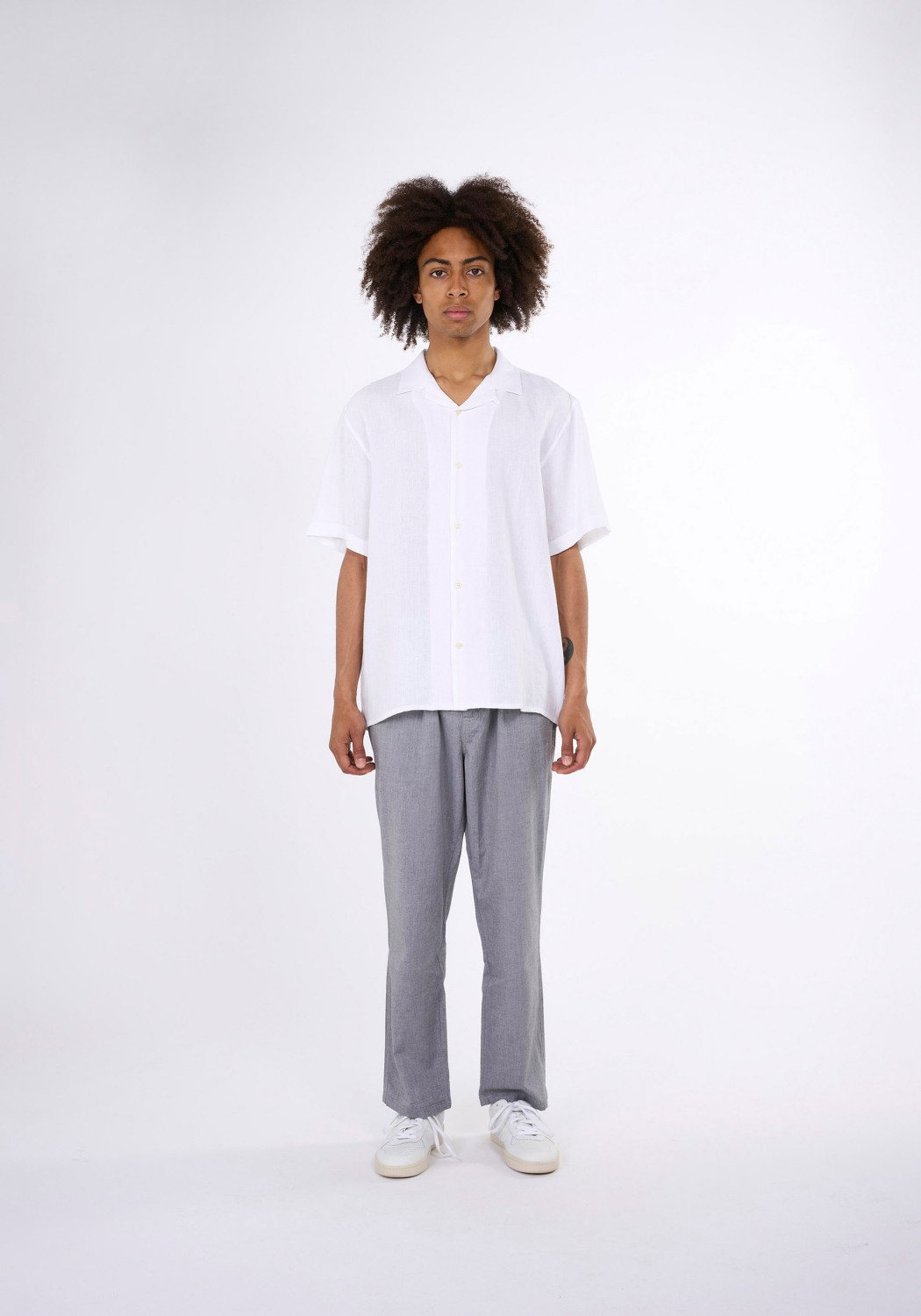 Knowledge Cotton Apparel Kurzarmhemd Box Fit Bright White