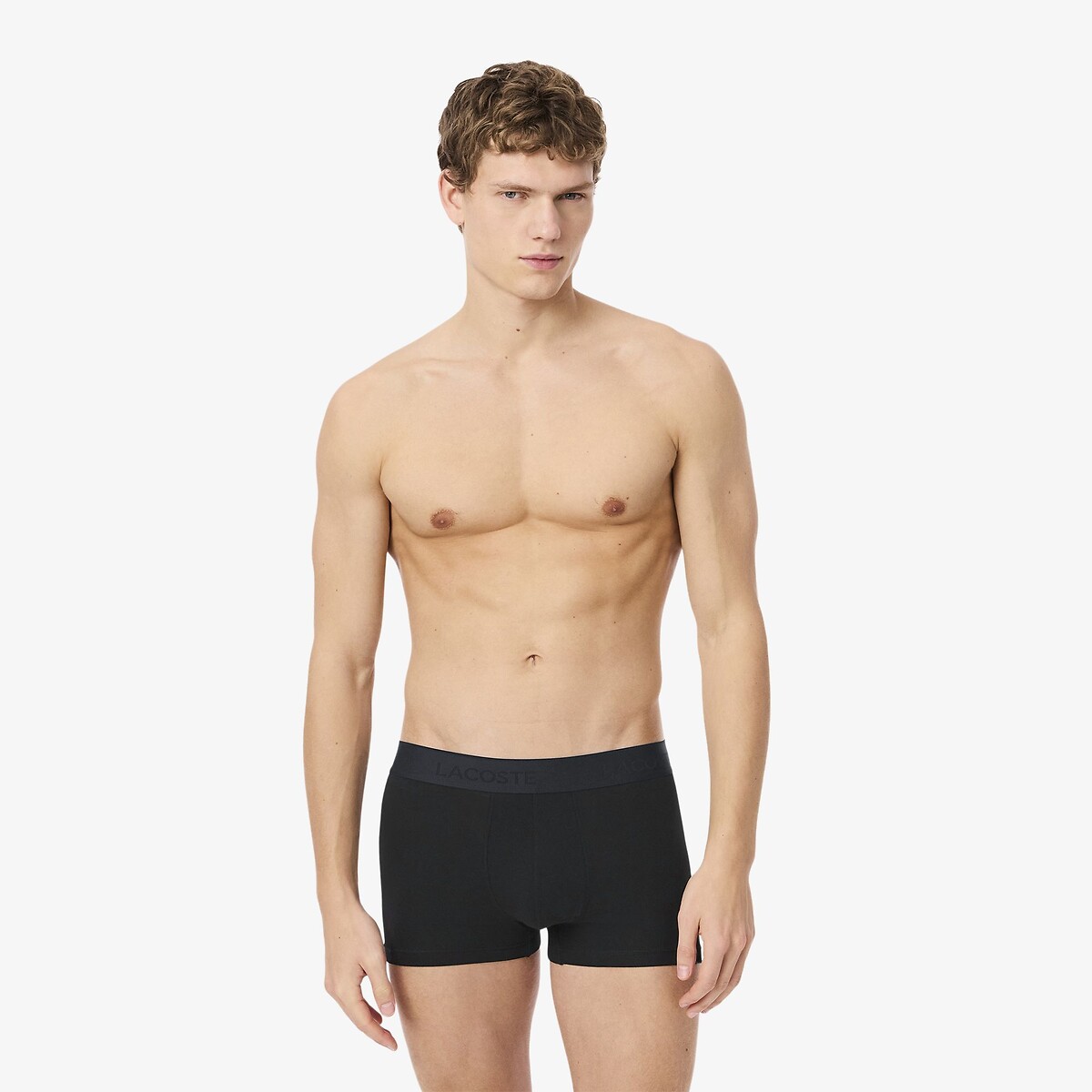 LACOSTE<br>Conjunto de 3 cuecas boxer lisas, algodão elástico