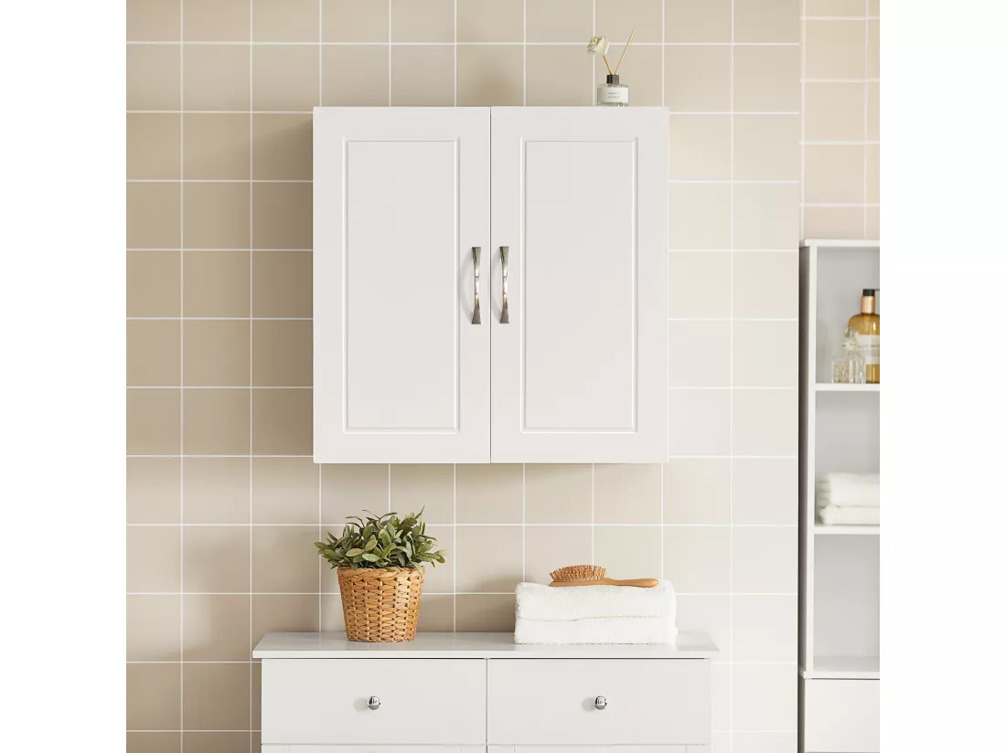 Salle de Bain Suspendue Placard Commode Murale – 2 Portes - Blanc, FRG231-W