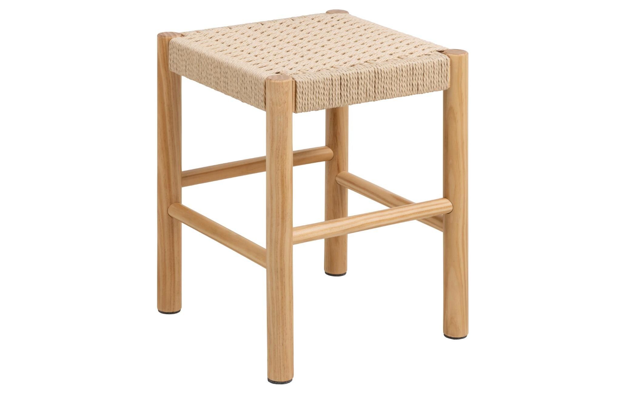Hocker Alvin Holz, WeissHocker mit Off-White Papiergeflecht