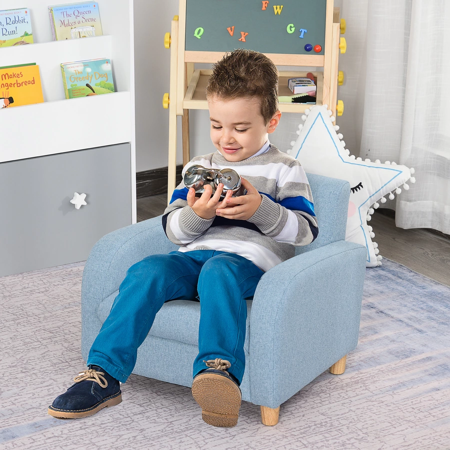 HOMCOM Kindersessel mit Holzfüßen blau