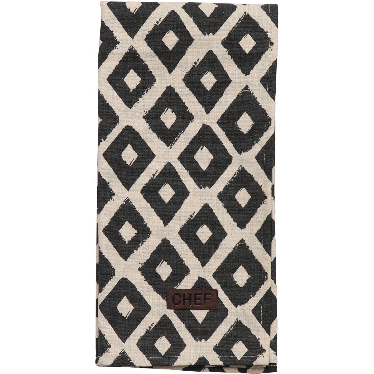 TORCHON CHEF LOSANGE 50X70CM COTON NOIR