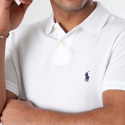 Polo Manches Courtes Slim Coton Piqué Blanc
