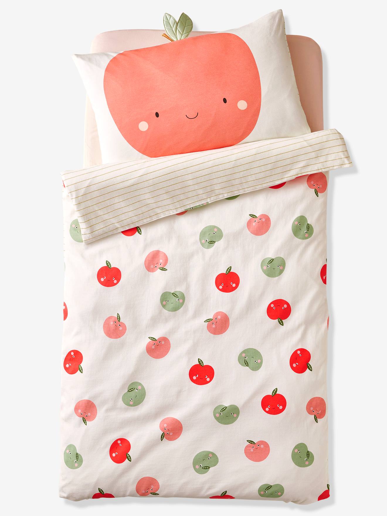 Capa de edredom para bebê com estampa de maçãs em branco