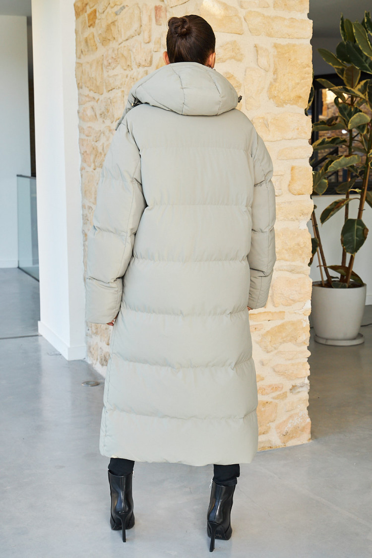 Doudoune matelassée longue kaki à capuche