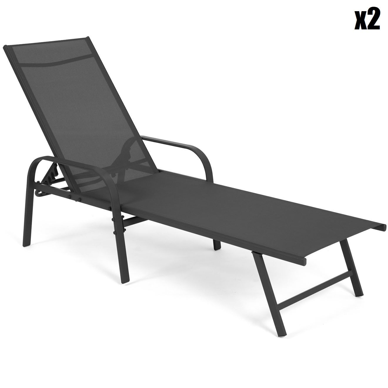 Pratik Garden 2 Transats textilene  gris - 185x58x50 cm