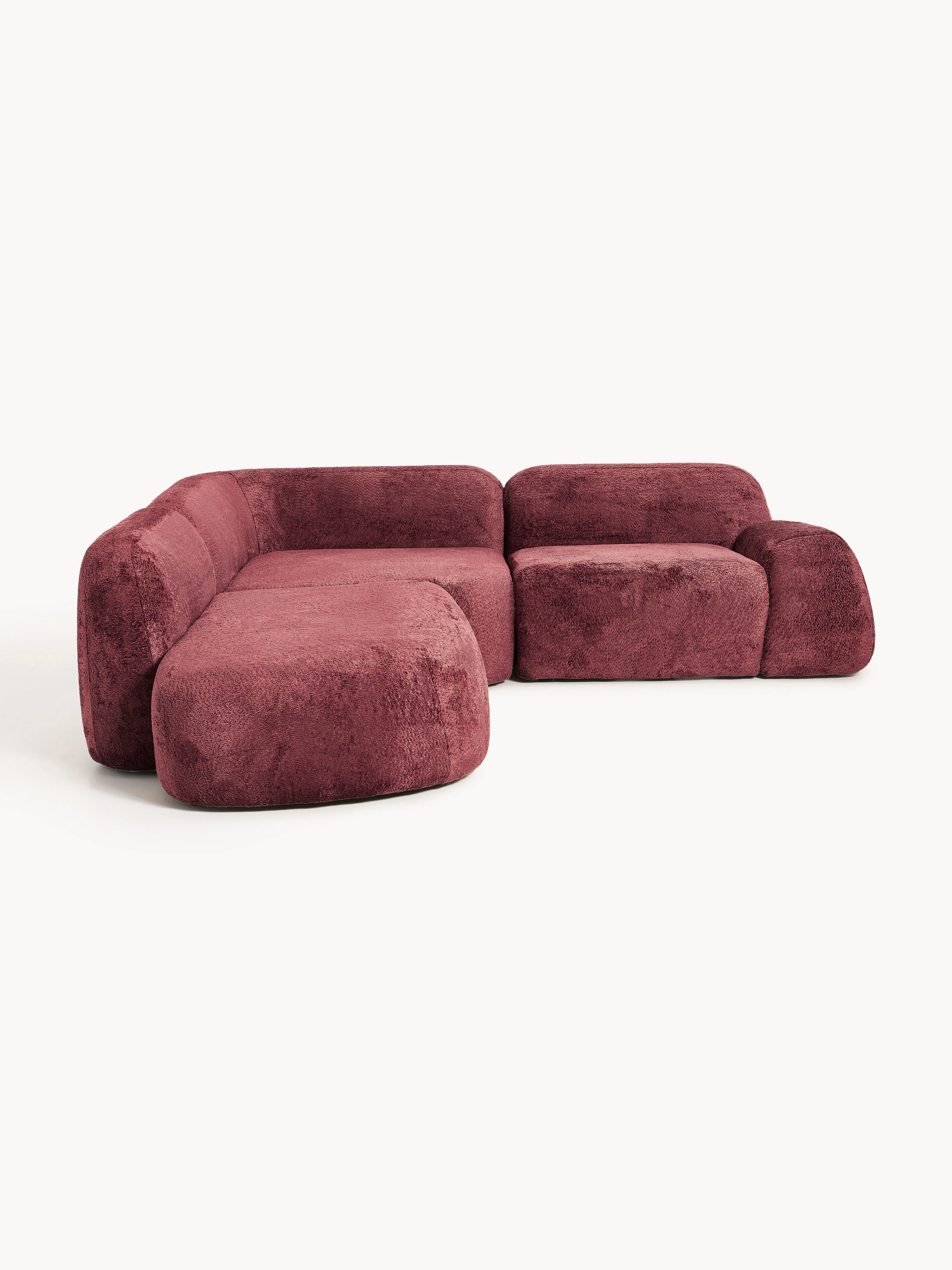 Modulaire teddy-bouclé hoekbank Wolke (4-zits) met chaise longue