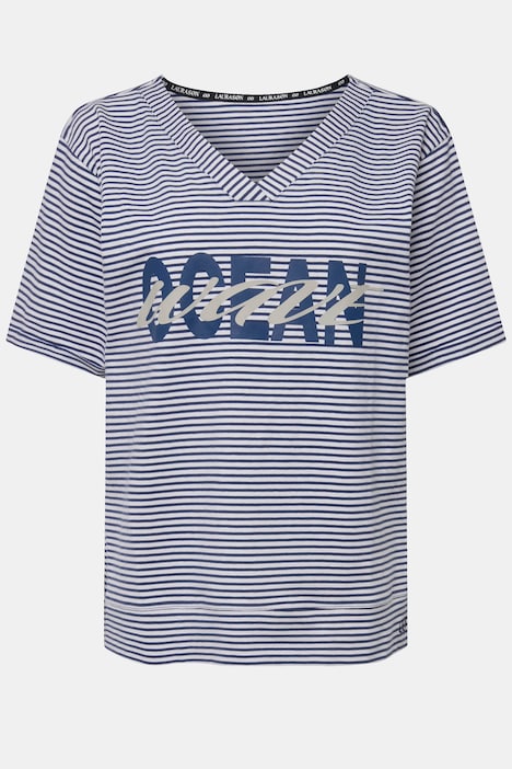 T-Shirt, Ringel, V-Ausschnitt, Kurzarm, OEKO-TEX Made in Green