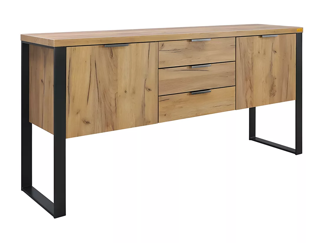 Buffet 2 portes 3 tiroirs pieds métal Ron