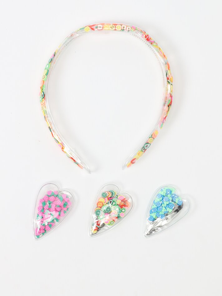 Conjunto de tiara e 3 presilhas de coração - Sortidas