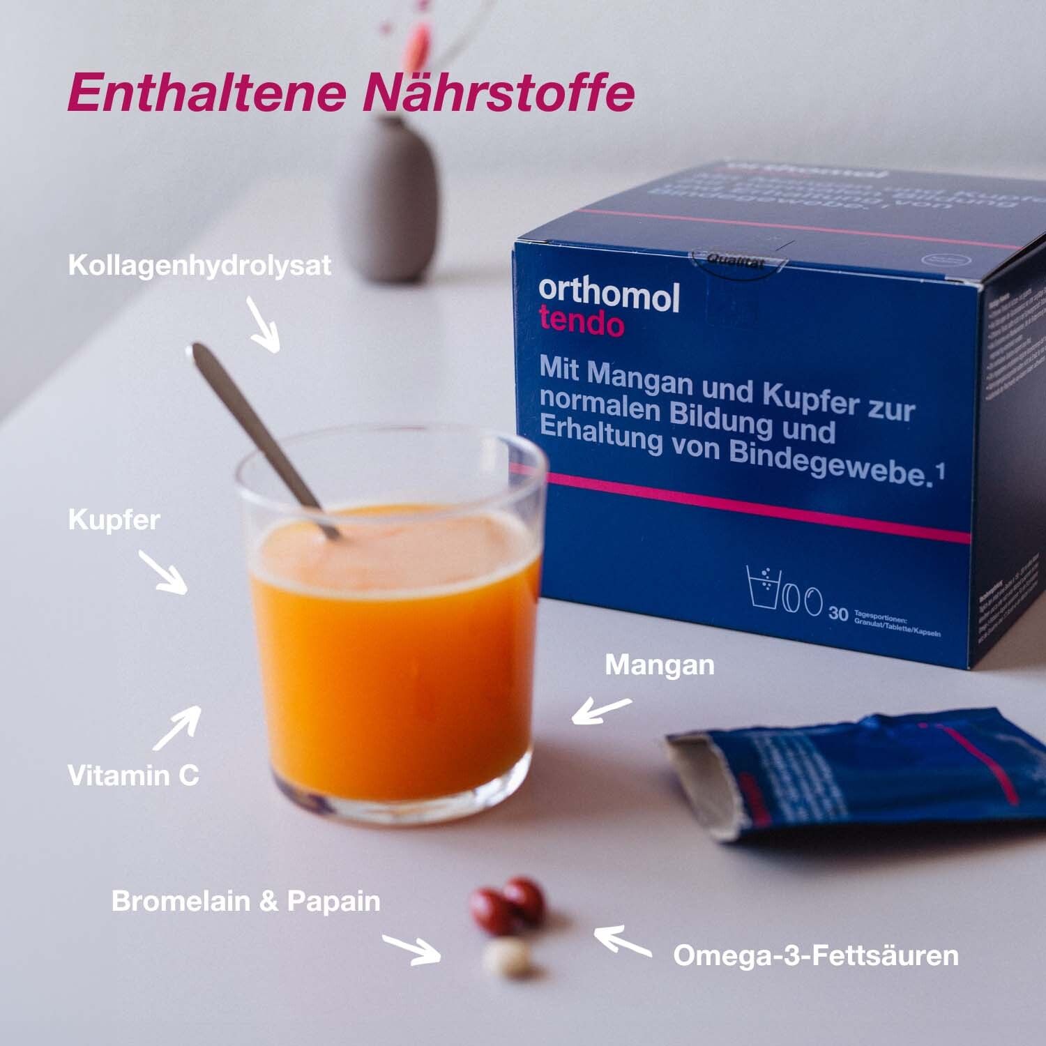 Orthomol Tendo - für normale Bildung und Erhalt von Bindegewebe - Mikronährstoffe, Mangan und Kupfer - Granulat/Tablette/Kapseln