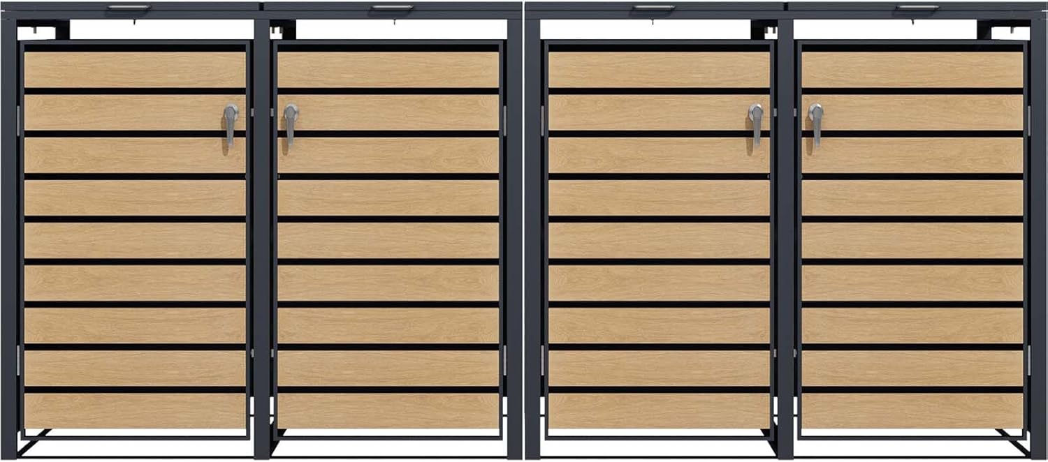 SCHARTEC® Mülltonnenbox 4er anthrazit mit Holz-Design erweiterbar 240l Mülltonnenverkleidung Mülltonnen Sichtschutz Unterstand