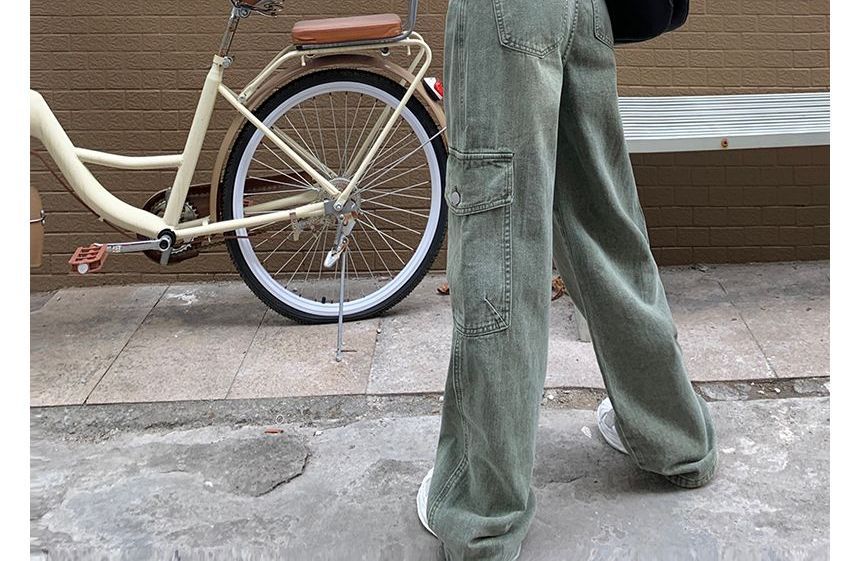 Gilmort - High Waist Washed Wide Leg Cargo Jeans