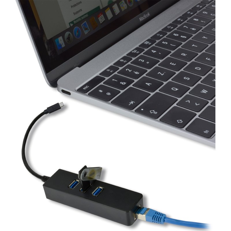 MCL Convertisseur USB Type-C RJ45 Gigabit Ethernet + hub 3 ports USB 3.0