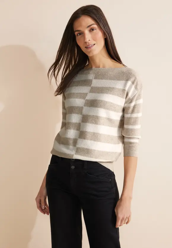 Pullover mit Streifenprint - spring sand melange