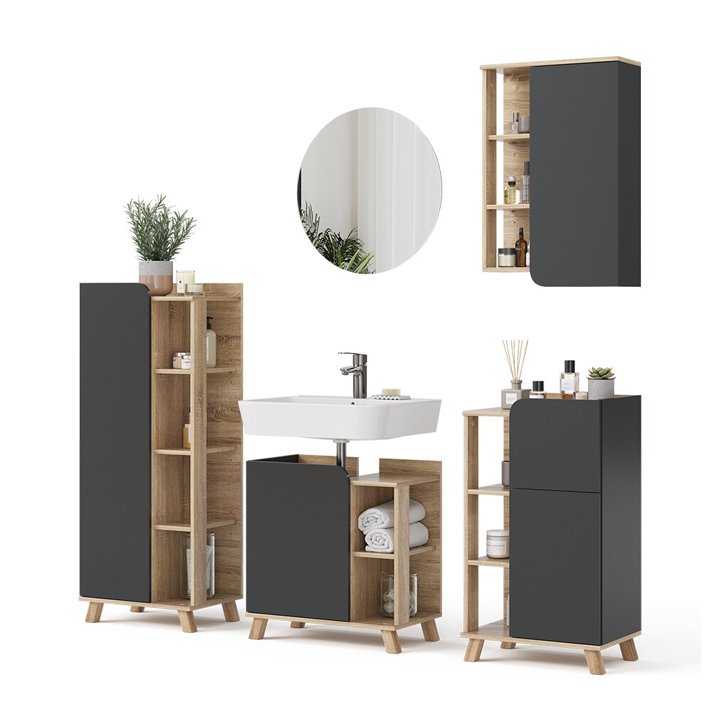 Vicco Badmöbel-Set Karen Sonoma Anthrazit 5 Teile