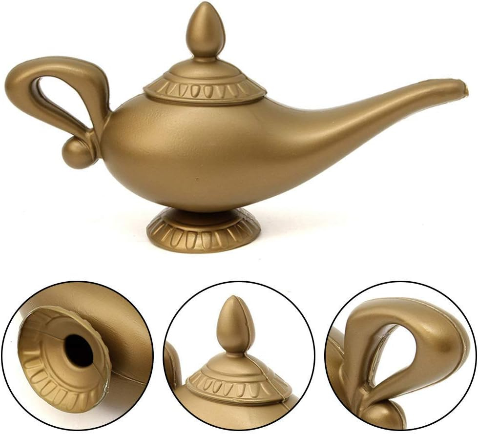 (23x13cm) Aladdin Wunderlampe Fasnachts Kostüm Zubehör Motto Party Accessoire 1001 Nacht Halloween Foto Requisite - Gold