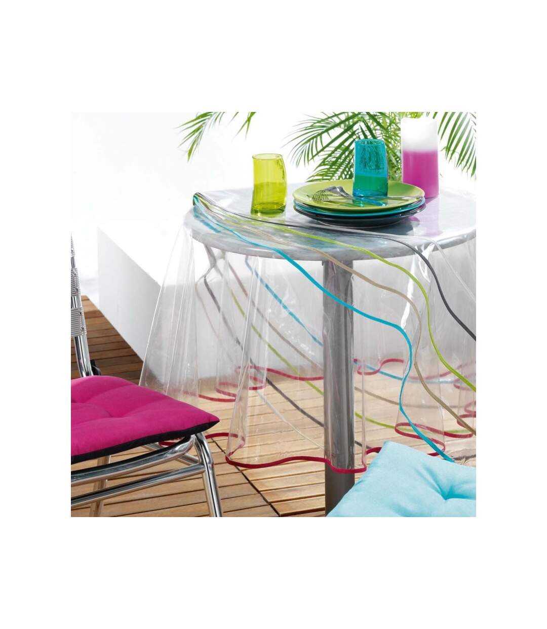 Nappe Ronde Cristal Garden 180cm Transparent & Gris