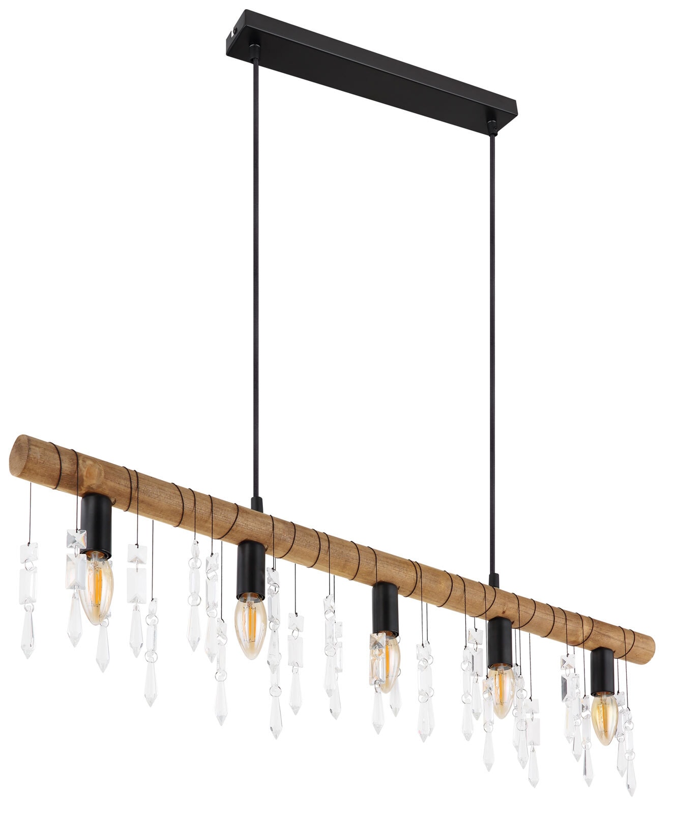 KIRA I Pendellampe schwarz 15532-5H,B/H/T: 90 x 120 x 6 cm, Glas, Metall, Holz