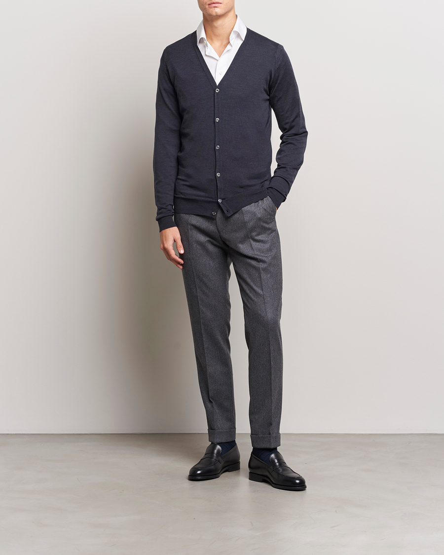 John Smedley Petworth Extra Fine Merino Cardigan Hepburn Smoke