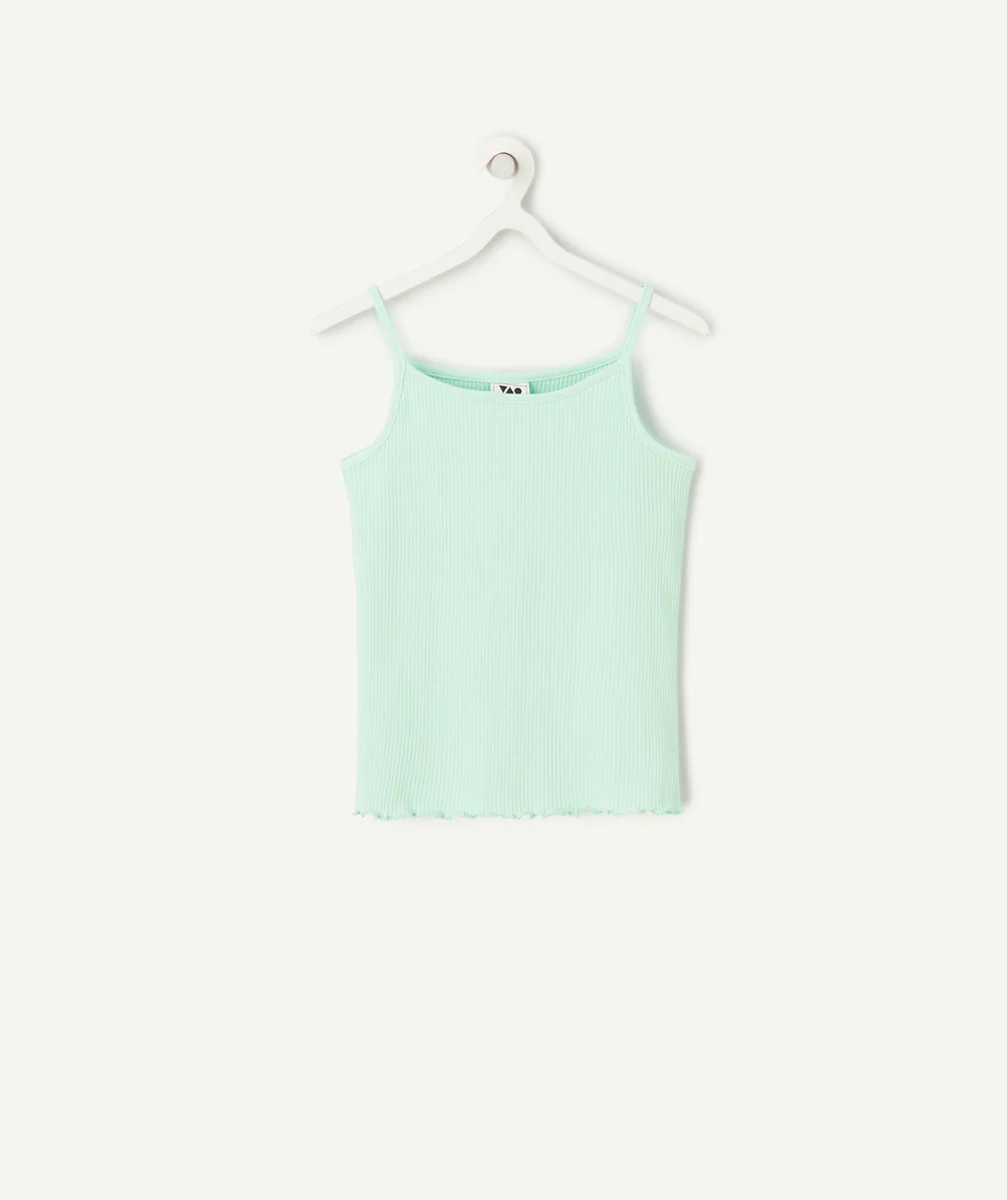 t-shirt sans manches fille en coton bio vert pastel