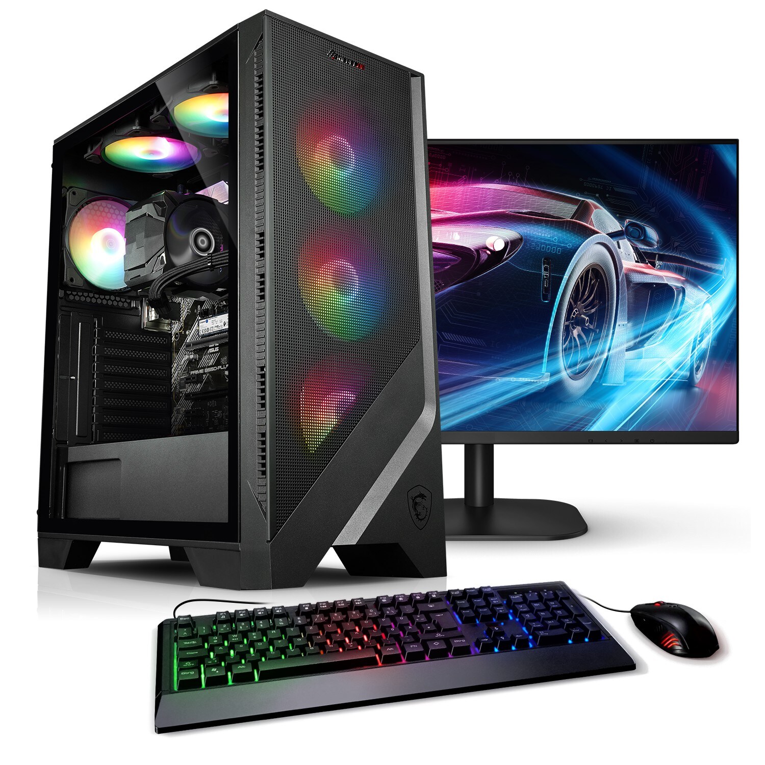 PC Set mit 23.8 Zoll TFT Starter AMD Ryzen 5 5600G, 16GB DDR4, AMD Vega Grafik, 512GB SSD, WLAN, Windows 11